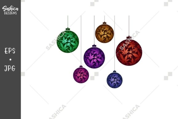Christmas Balls with Weed Leaves Illustrations