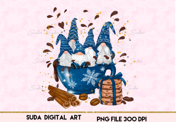 Christmas Blue Mug Gnomes Sublimation Illustrations