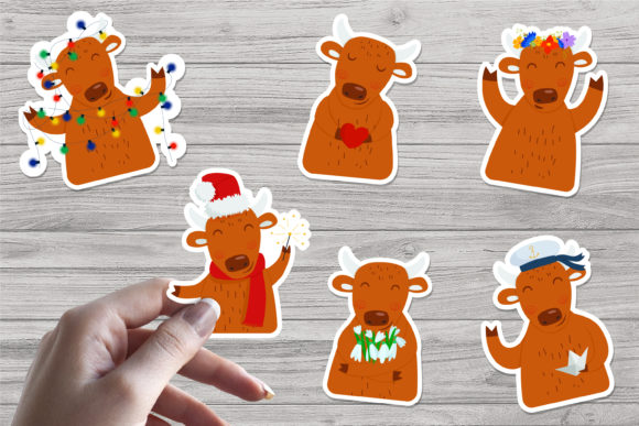 Christmas Bull Design Stickers Illustrations