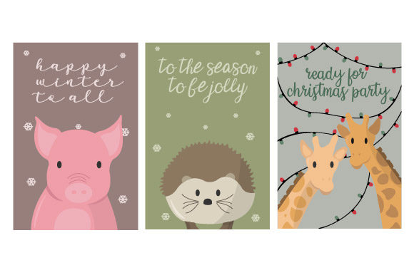 Christmas Card Adorable Set Illustrations