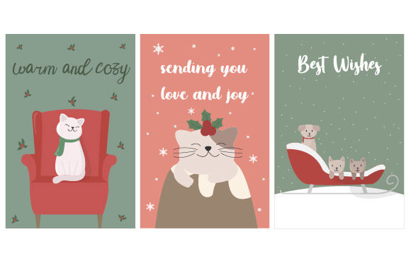 Christmas Card with Cat Illustrations