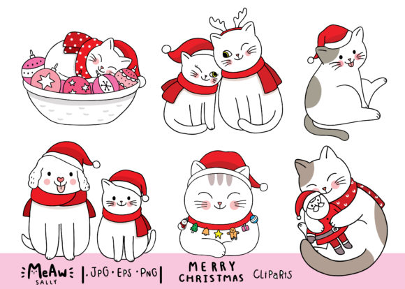 Christmas Cartoon Cute Dog and Cat