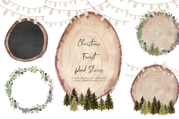 Christmas Forest Clipart, Wood Slice