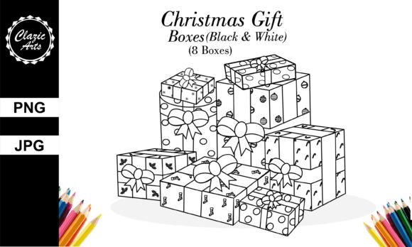 Christmas Gift Boxes Black and White Illustrations