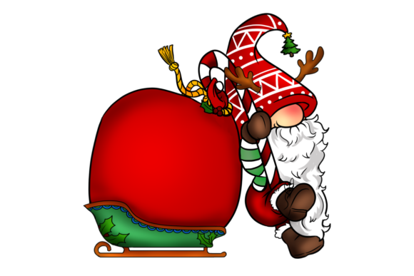 Christmas Gnome with Candy Cane Gifts Illustrations