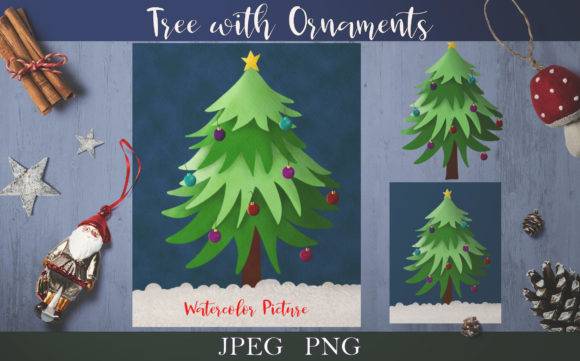 Christmas Graphic Tree W Ornaments Illustrations