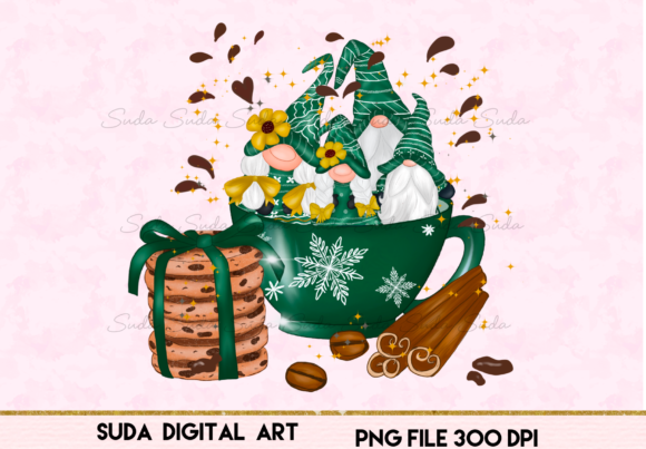 Christmas Green Mug Gnomes Sublimation Illustrations