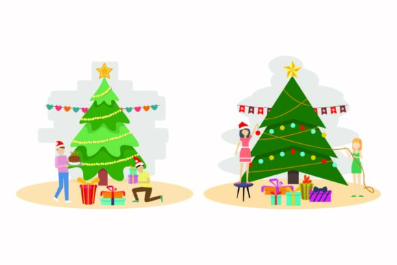Christmas Party Decoration Tree Set Illustrations