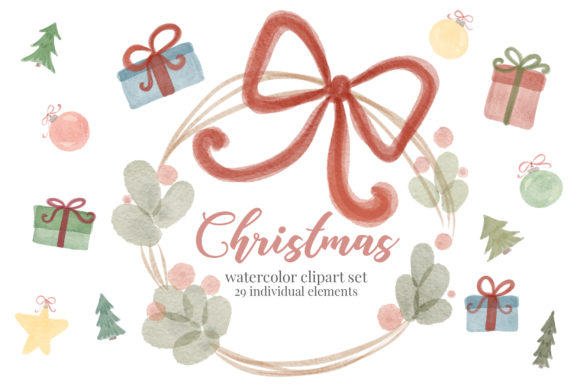 Christmas Watercolor Joy Clipart Set