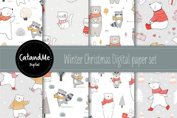 Digital Paper Winter Christmas Illustrations
