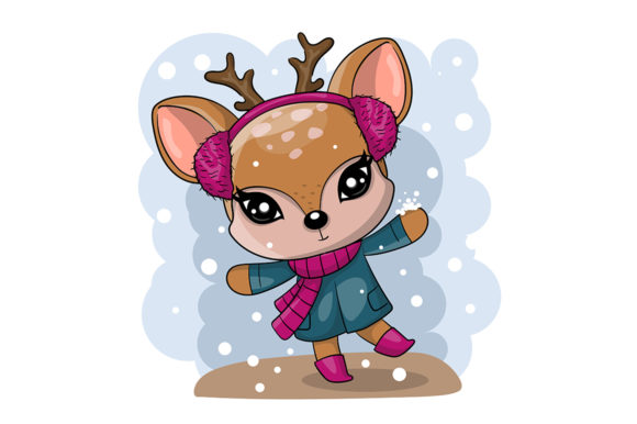 Greeting Christmas Card Cute Drawn Deer