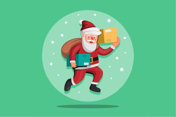 Santa Claus Carrying Package Christmas Illustrations