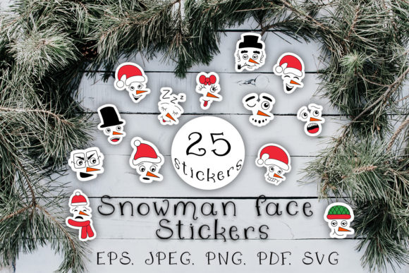 Snowman Faces Stickers. Christmas SVG