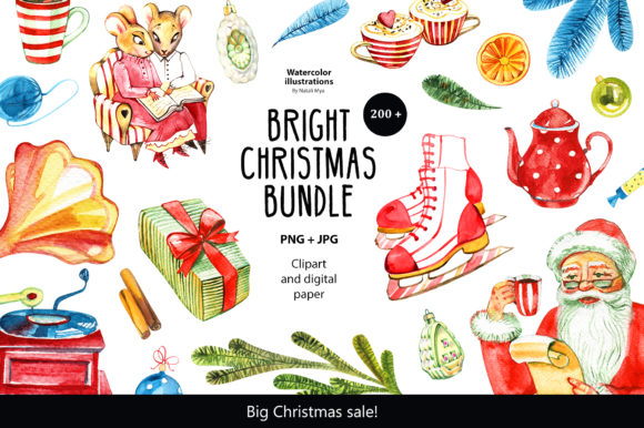 Watercolor Christmas Bundle Illustrations