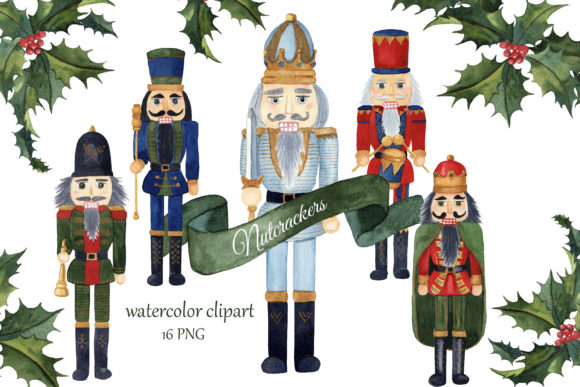 Watercolor Nutcrackers Christmas Clipart for Digital Sellers